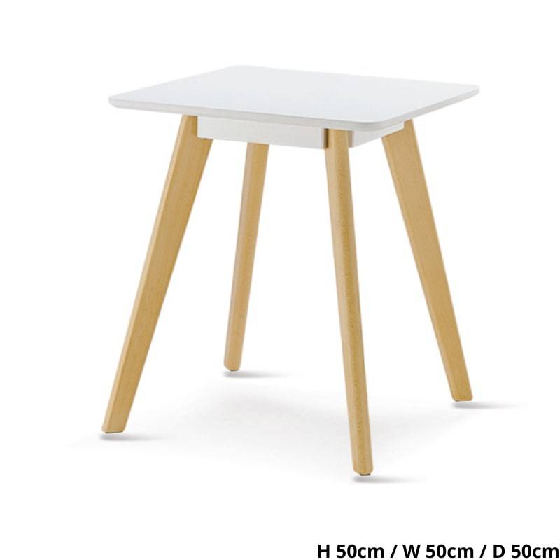 Belgium Square Lamp Table in Matt Gloss White w/ Beech Legs