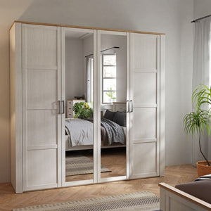 Bohol 2 Mirrored Door Wardrobe in Riviera Oak / White - White Tree Furniture