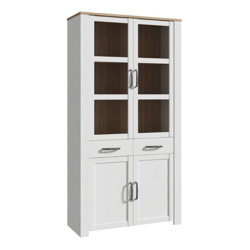 Bohol Display Cabinet 4 Door 1 Drawer in Riviera Oak / White - White Tree Furniture