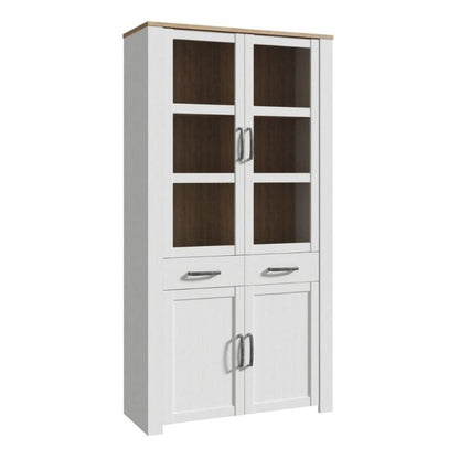 Bohol Display Cabinet 4 Door 1 Drawer in Riviera Oak / White - White Tree Furniture