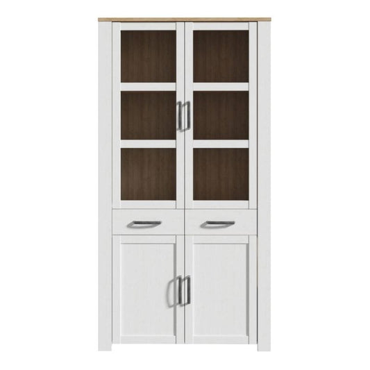 Bohol Display Cabinet 4 Door 1 Drawer in Riviera Oak / White - White Tree Furniture