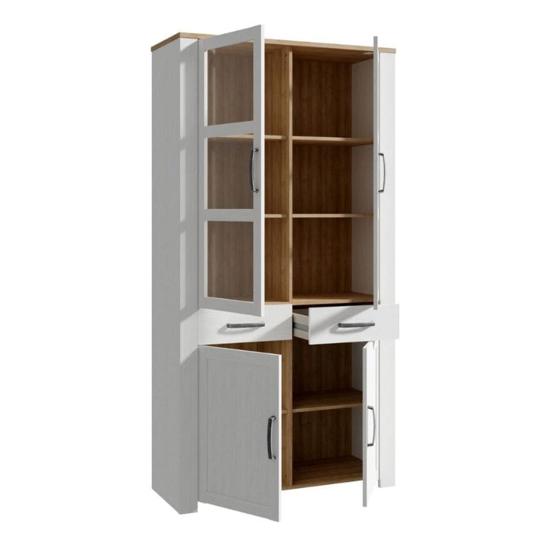 Bohol Display Cabinet 4 Door 1 Drawer in Riviera Oak / White - White Tree Furniture