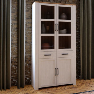 Bohol Display Cabinet 4 Door 1 Drawer in Riviera Oak / White - White Tree Furniture