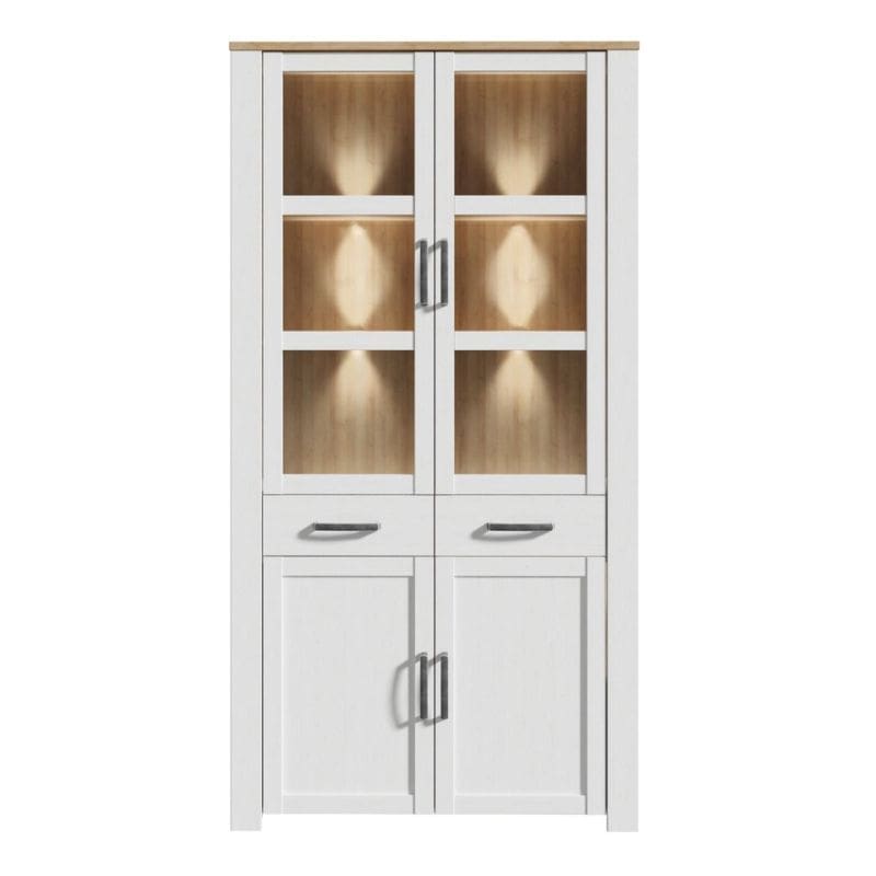 Bohol Display Cabinet 4 Door 1 Drawer in Riviera Oak / White - White Tree Furniture