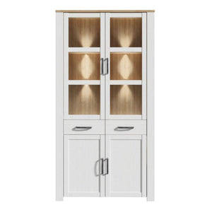 Bohol Display Cabinet 4 Door 1 Drawer in Riviera Oak / White - White Tree Furniture