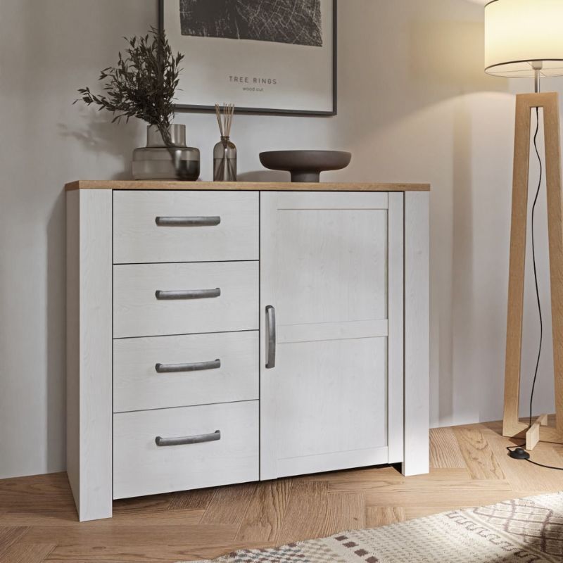 Bohol 1 Door 4 Drawer Chest in Riviera Oak / White - White Tree Furniture