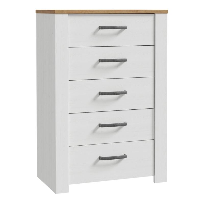 Bohol 5 Drawer Narrow Chest in Riviera Oak / White - White Tree Furniture