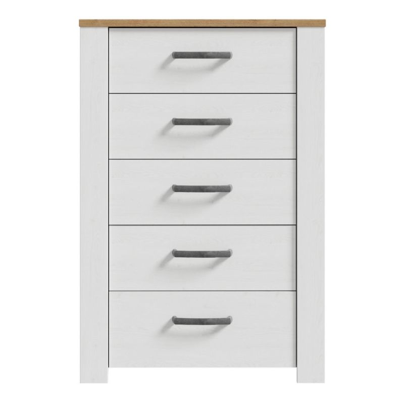 Bohol 5 Drawer Narrow Chest in Riviera Oak / White - White Tree Furniture