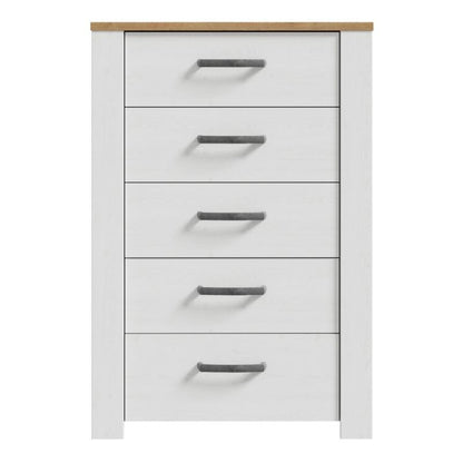 Bohol 5 Drawer Narrow Chest in Riviera Oak / White - White Tree Furniture