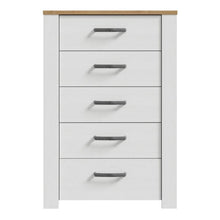 Bohol 5 Drawer Narrow Chest in Riviera Oak / White - White Tree Furniture