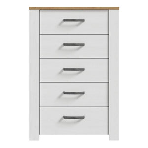 Bohol 5 Drawer Narrow Chest in Riviera Oak / White - White Tree Furniture