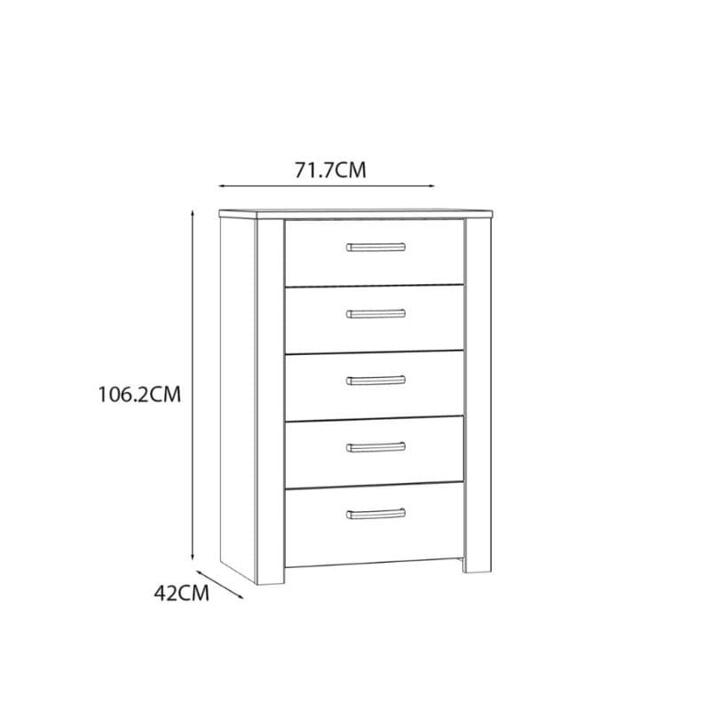 Bohol 5 Drawer Narrow Chest in Riviera Oak / White - White Tree Furniture