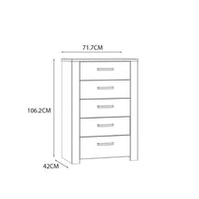 Bohol 5 Drawer Narrow Chest in Riviera Oak / White - White Tree Furniture