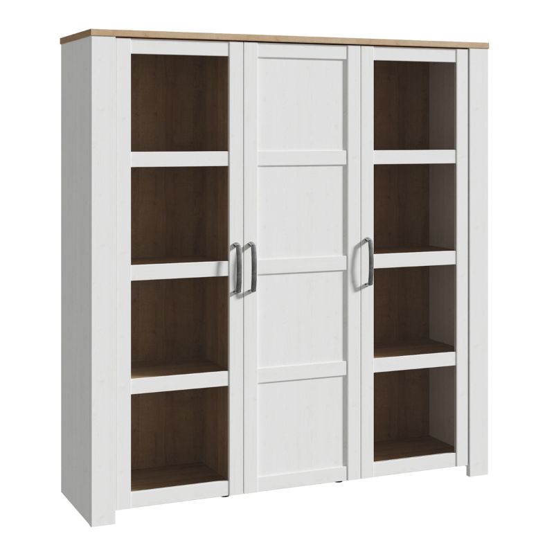 Bohol 3 Door Large Display Cabinet in Riviera Oak / White - White Tree Furniture