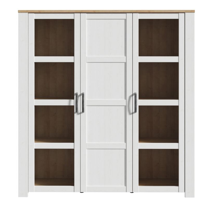 Bohol 3 Door Large Display Cabinet in Riviera Oak / White - White Tree Furniture