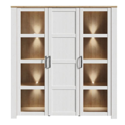 Bohol 3 Door Large Display Cabinet in Riviera Oak / White - White Tree Furniture