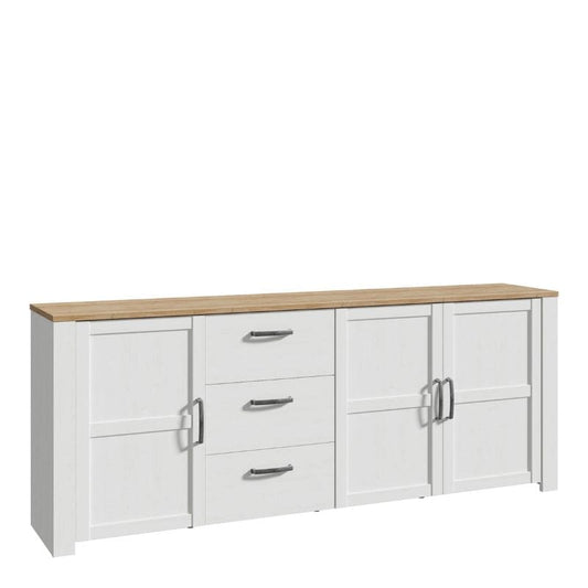 Bohol 3 Door 3 Drawer Large Sideboard in Riviera Oak / White - White Tree Furniture