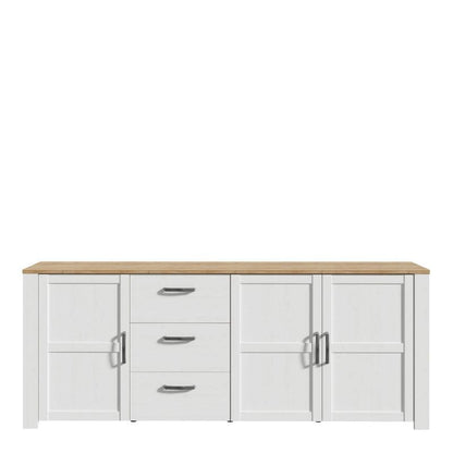 Bohol 3 Door 3 Drawer Large Sideboard in Riviera Oak / White - White Tree Furniture