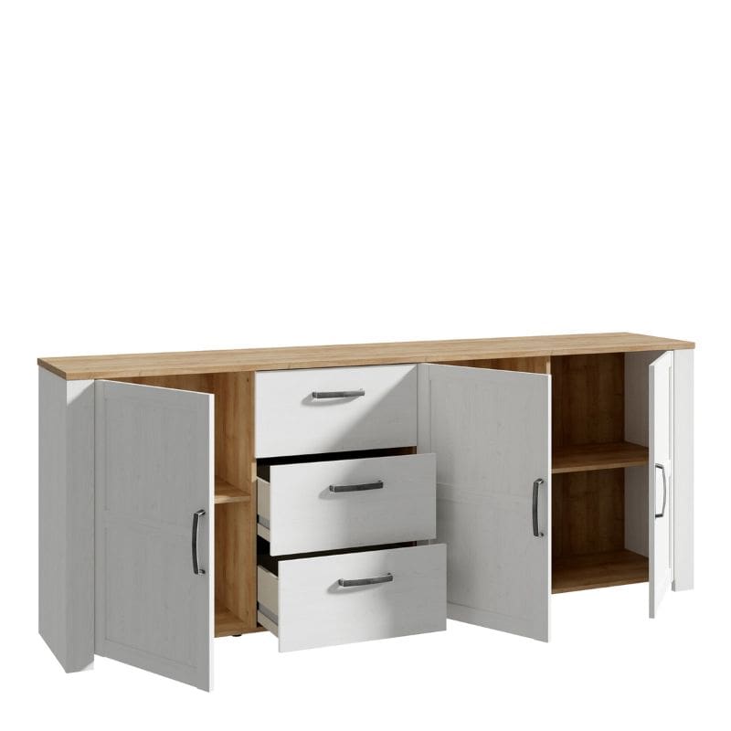 Bohol 3 Door 3 Drawer Large Sideboard in Riviera Oak / White - White Tree Furniture