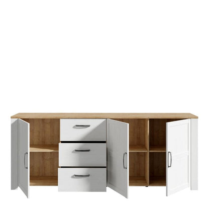 Bohol 3 Door 3 Drawer Large Sideboard in Riviera Oak / White - White Tree Furniture