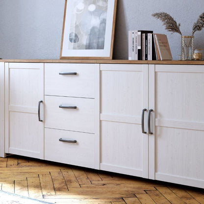 Bohol 3 Door 3 Drawer Large Sideboard in Riviera Oak / White - White Tree Furniture