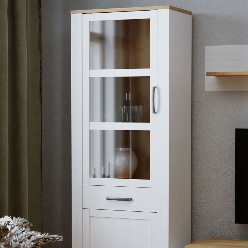 Bohol Narrow Display Cabinet in Riviera Oak / White - White Tree Furniture