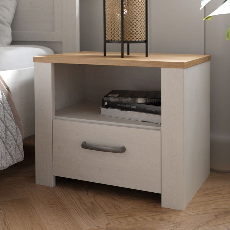 Bohol 1 Drawer Bedside in Riviera Oak / White - White Tree Furniture