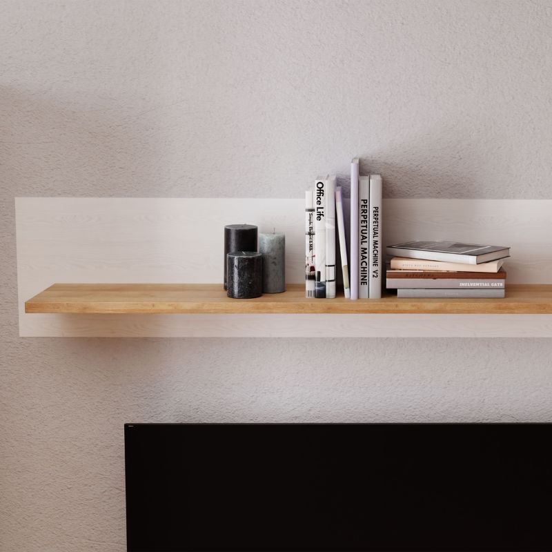 Bohol 160cm Wall Shelf in Riviera Oak / White - White Tree Furniture