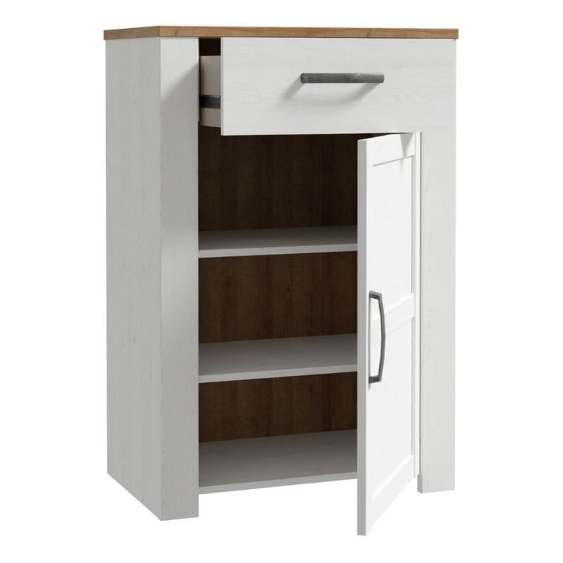 Bohol 1 Door 1 Drawer Shoe Cabinet in Riviera Oak / White - White Tree Furniture