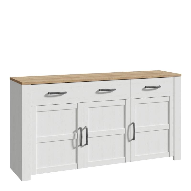 Bohol 3 Door 3 Drawer Sideboard in Riviera Oak / White - White Tree Furniture