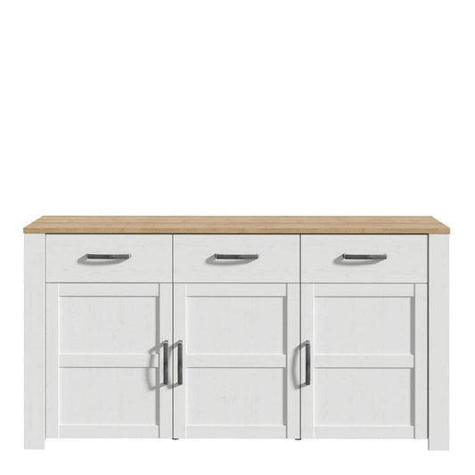 Bohol 3 Door 3 Drawer Sideboard in Riviera Oak / White - White Tree Furniture