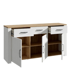 Bohol 3 Door 3 Drawer Sideboard in Riviera Oak / White - White Tree Furniture