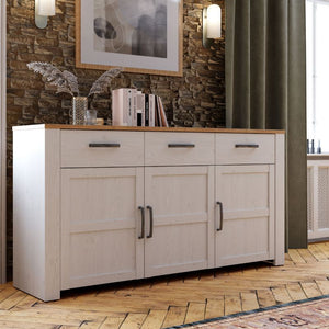 Bohol 3 Door 3 Drawer Sideboard in Riviera Oak / White - White Tree Furniture