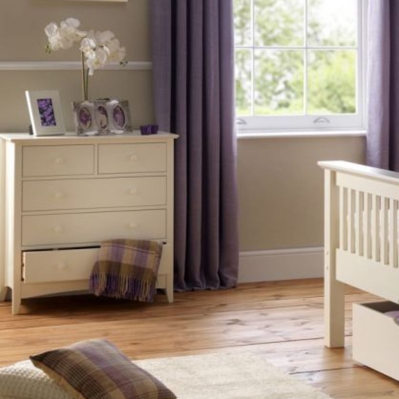 Shop CAMEO Antique White Chest of Drawers 3+2. Shaker styled bedroom chest of drawers with an off white lacquer finish. Order now for an elegant bedroom.