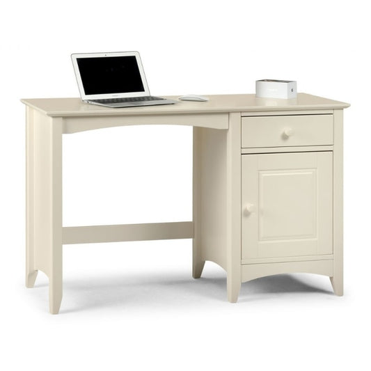 Discover the JULIAN BOWEN CAMEO Home Office Desk in Stone White, featuring practical storage and a durable pine frame. Perfect for any antique white bedroom. Order now!