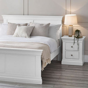 Shop the CLERMONT Surf White Bedside Cabinet w/ 2 Drawers. Discover elegant French styled bedside cabients in white lacquer finish with 2 drawers.