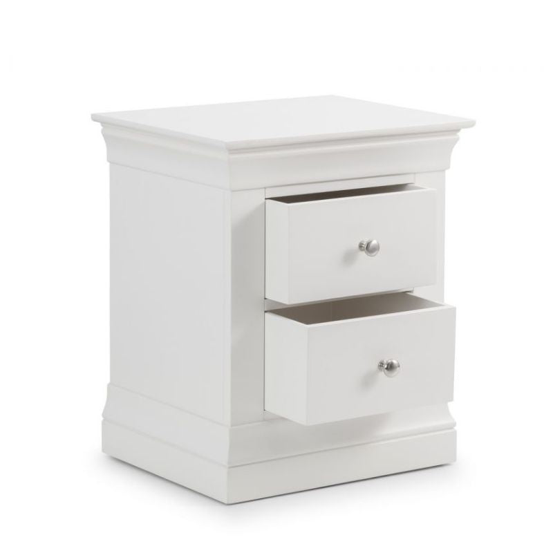 Shop the CLERMONT Surf White Bedside Cabinet w/ 2 Drawers. Discover elegant French styled bedside cabients in white lacquer finish with 2 drawers.