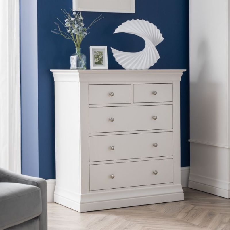 Shop the CLERMONT Surf White Bedroom Chest of Drawers 3+2. Discover elegant, French inspired bedroom dressers in surf white lacquer finish. 