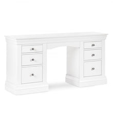 Julian Bowen Clermont Surf White Dressing Table with six drawers and brushed steel handles, featuring a classic design for bedroom storage.