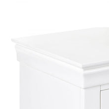 Julian Bowen Clermont Surf White Dressing Table with six drawers and brushed steel handles, featuring a classic design for bedroom storage.