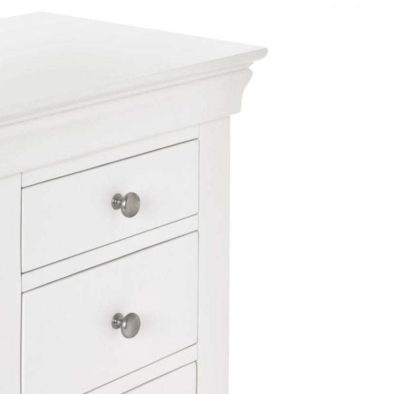 Julian Bowen Clermont Surf White Dressing Table with six drawers and brushed steel handles, featuring a classic design for bedroom storage.