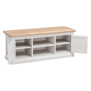 Cotswold 120cm TV Cabinet in Light Grey w/ Lacquered Oak Top - White Tree Furniture