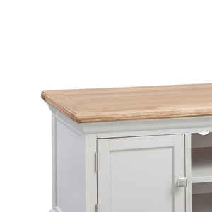 Cotswold 120cm TV Cabinet in Light Grey w/ Lacquered Oak Top - White Tree Furniture