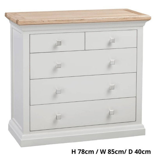 COTSWOLD 2 Over 3 Chest of Drawers in Light Grey with Lacquered Oak Top - White Tree Furniture