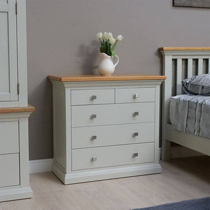 COTSWOLD 2 Over 3 Chest of Drawers in Light Grey with Lacquered Oak Top - White Tree Furniture