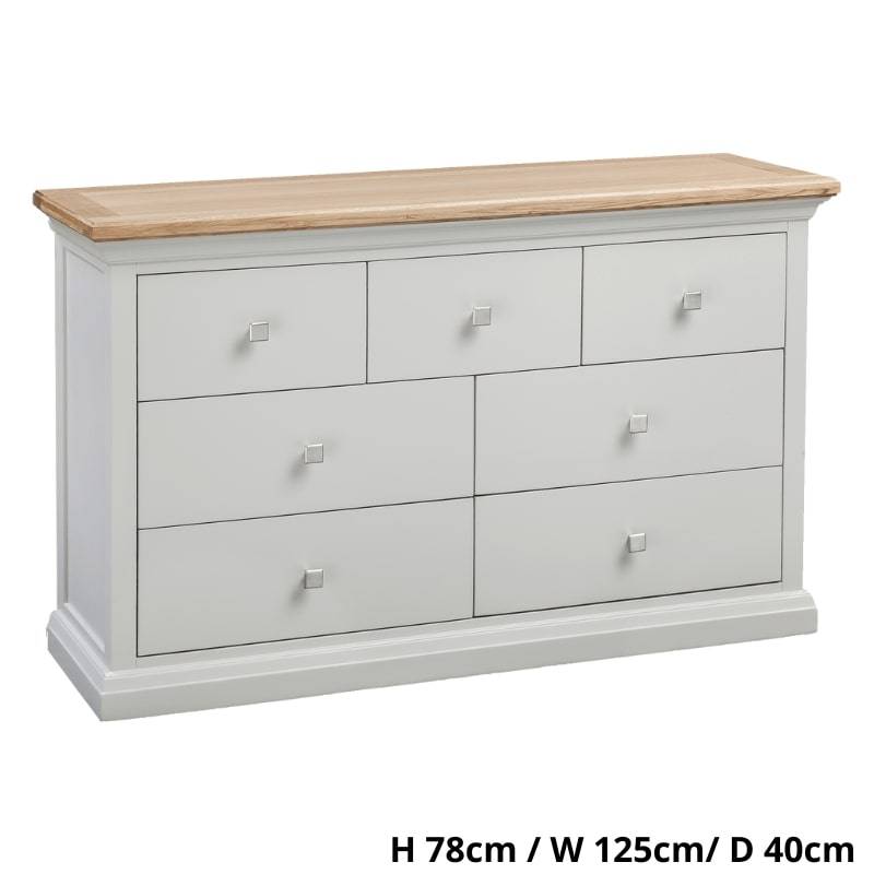 COTSWOLD 7 Drawer Chest in Light Grey with Lacquered Oak Top - White Tree Furniture