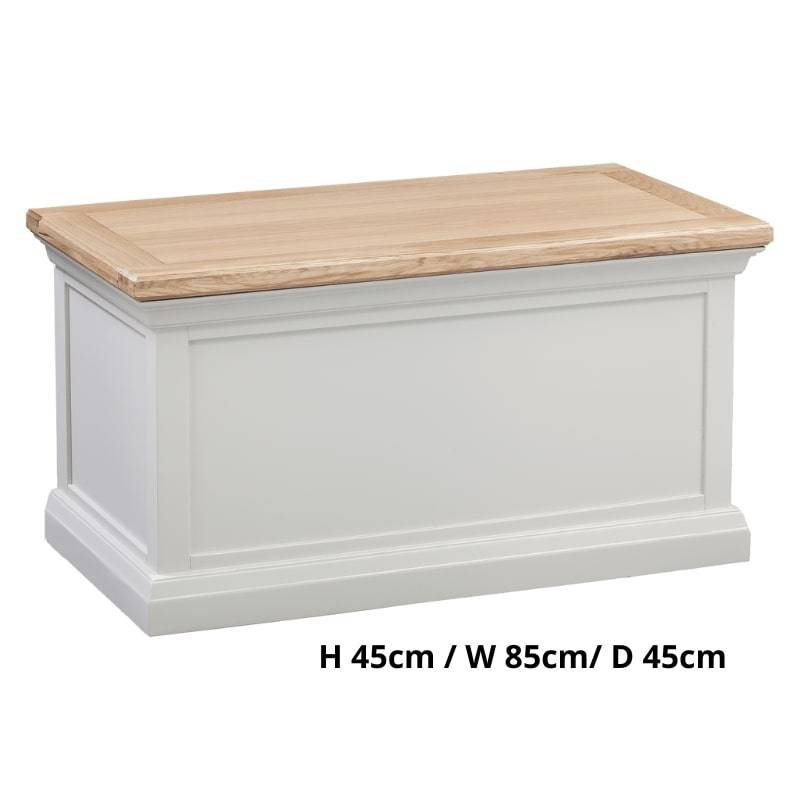 COTSWOLD Blanket Box in Light Grey w/ Lacquered Oak Top - White Tree Furniture