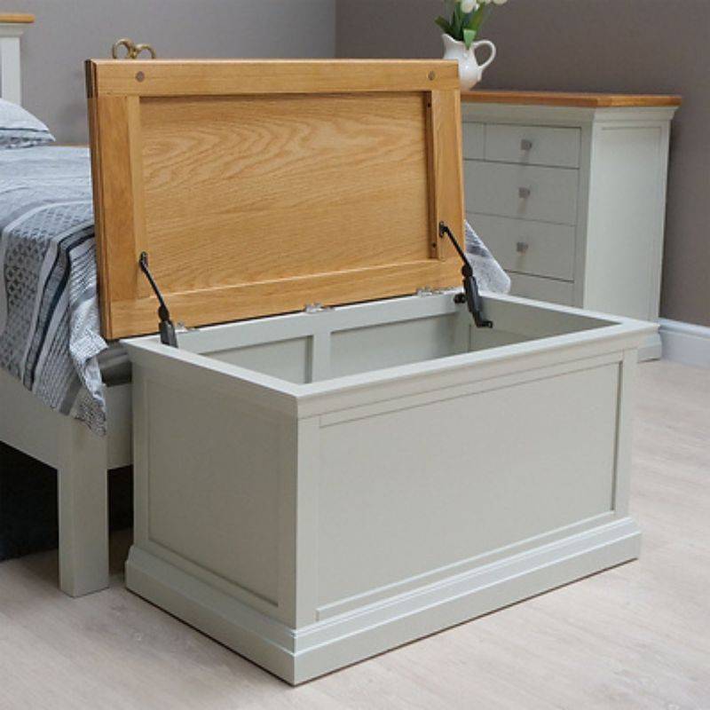 COTSWOLD Blanket Box in Light Grey w/ Lacquered Oak Top - White Tree Furniture