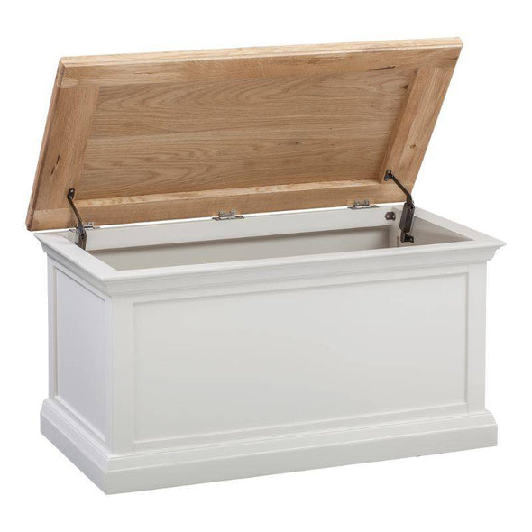 COTSWOLD Blanket Box in Light Grey w/ Lacquered Oak Top - White Tree Furniture