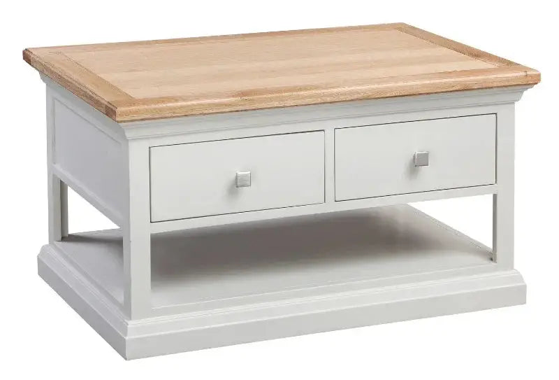 Cotswold Coffee Table in Light Grey w/ Lacquered Oak Top - White Tree Furniture